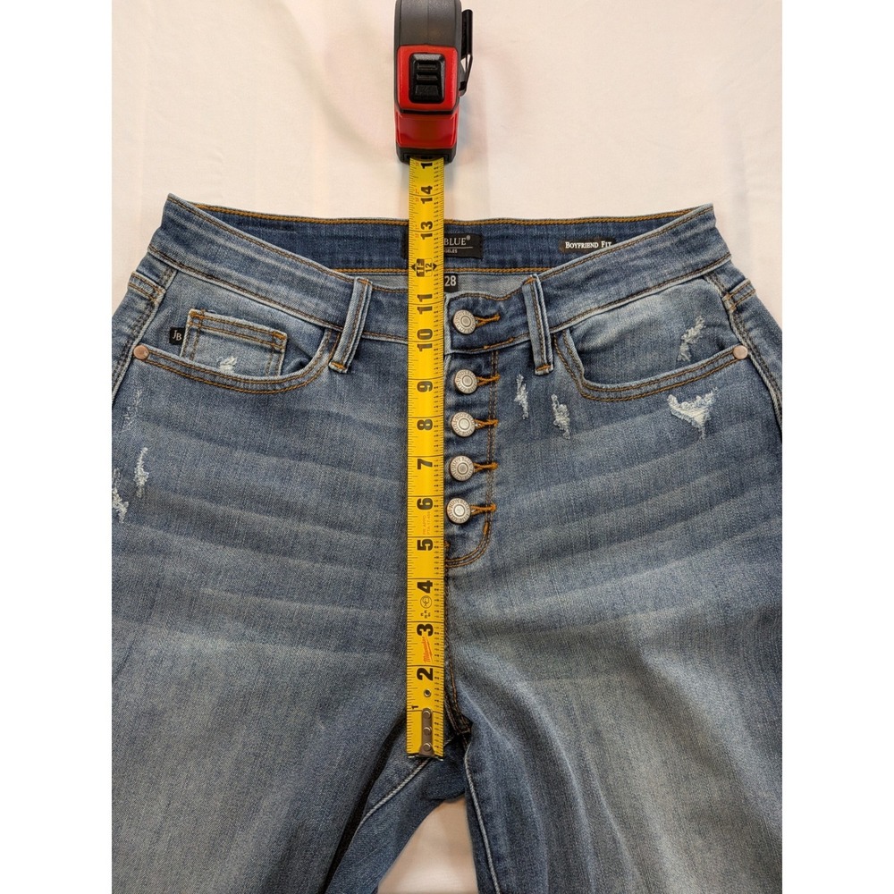 Judy Blue Distressed Boyfriend Fit Jeans Medium Wash Button Fly Size 7/28 - Picture 8 of 14